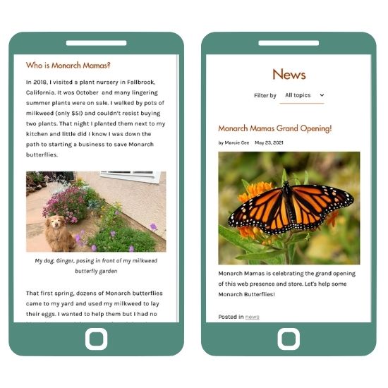 A mobile view of the Monarch Mamas Shopify website