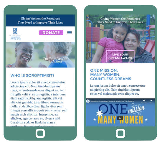 A mobile view of the Soroptimist website prototype